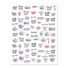 Naklejki do paznokci cienkie samoprzylepne serduszka napisy DD-540