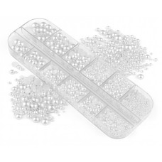 Ozdoba do paznokci 3D, perełki białe mix w kasetce 12szt. nr. 86